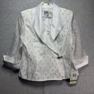NWT R&M Richards Jacket Size 14 White Sheer Satin Glitter Womens Holiday Wedding
